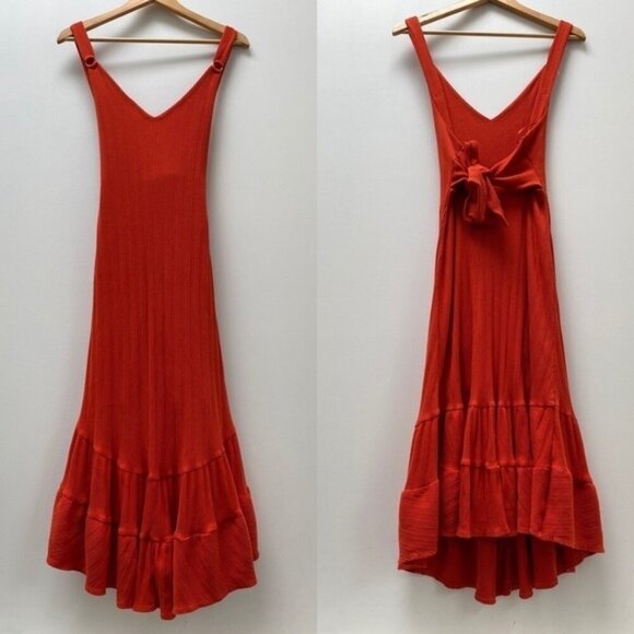Free People Red Orange Into You Ribbed Casual Dress Women Size Medium - Picture 2 of 5